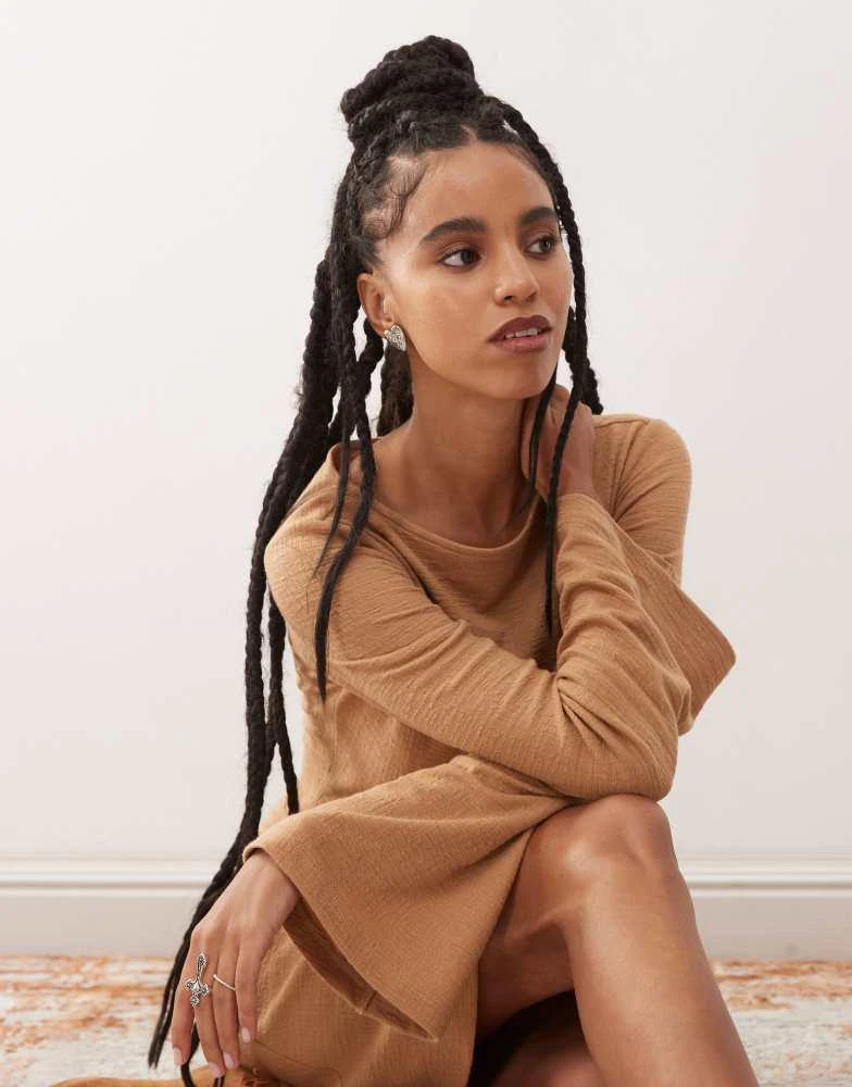 Shop Reclaimed Vintage textured jersey flare sleeve boho mini dress in  mocha brown on Sale at BeyondStyle  Get 51% Off Reclaimed Vintage textured  jersey flare sleeve boho mini dress in mocha