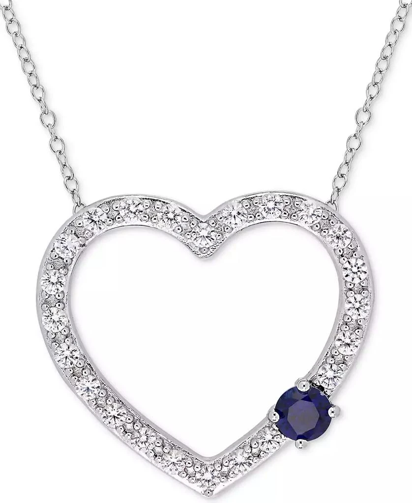 Macy's Lab-Grown Blue Sapphire (3/8 ct. t.w.) & Lab-Grown White Sapphire (1-1/6 ct. t.w.) Open Heart 18" Pendant Necklace in Sterling Silver 1
