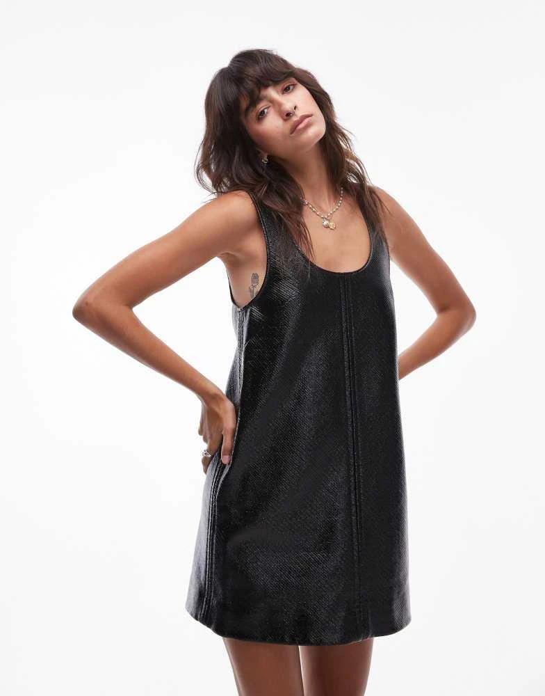 & Other Stories & Other Stories co-ord patent coated a line mini dress with houndstooth lining in black 1