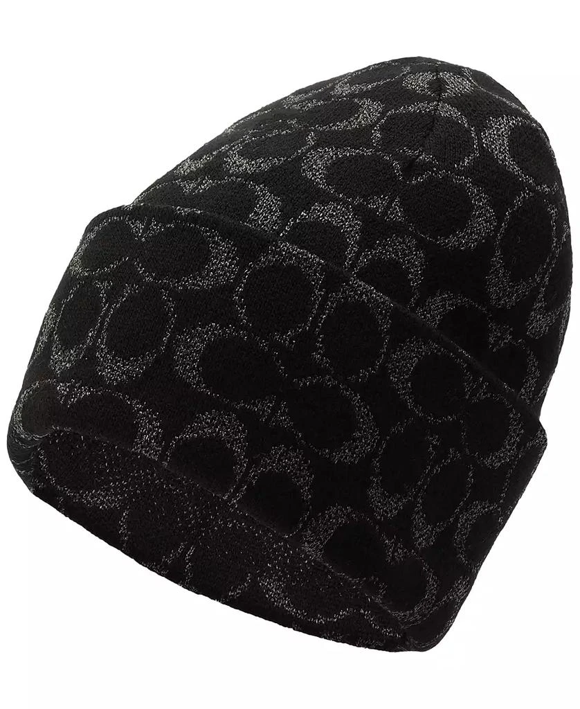 Coach Women's Cuffed Metallic Jacquard Logo Beanie 1