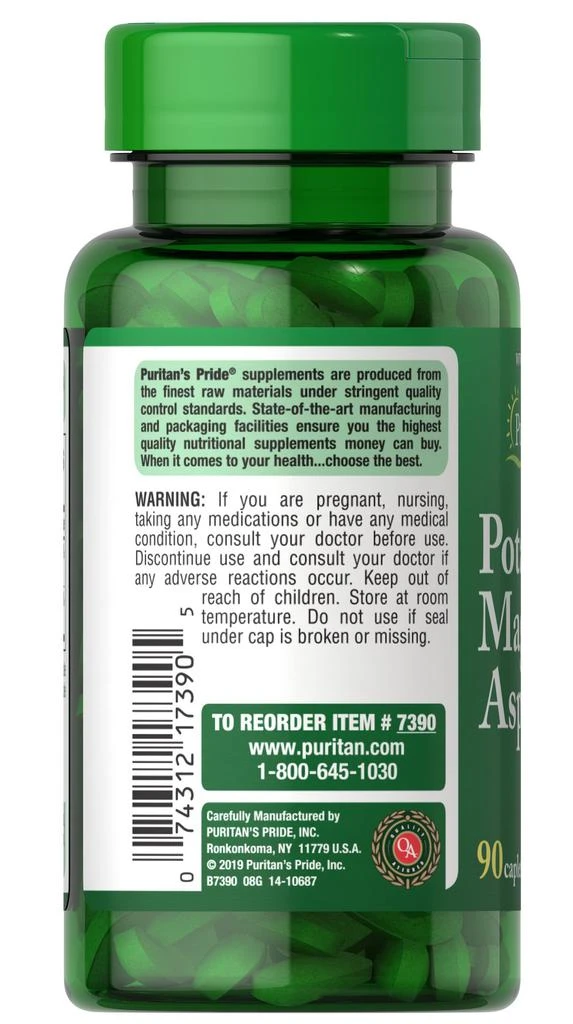 Puritan's Pride Potassium Magnesium Aspartate 90 Caplets 3