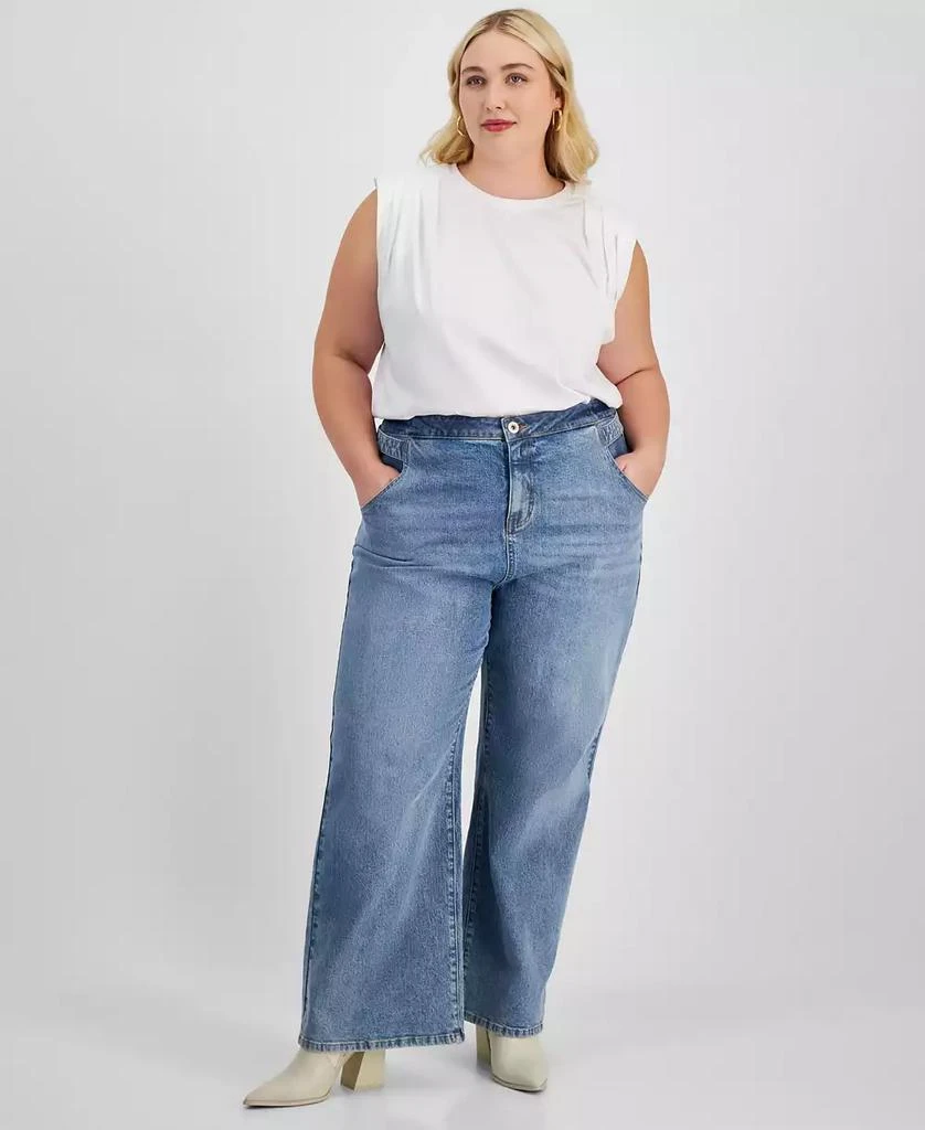 Bar III Trendy Plus Size High-Rise Wide-Leg Light-Wash Jeans, Exclusively at Macy's 1