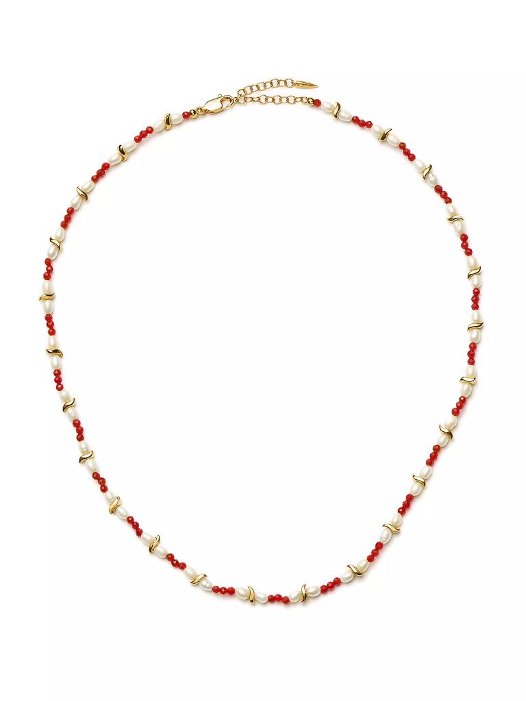 Missoma Savi 18K-Gold-Plated, Garnet & Freshwater Pearl Beaded Necklace