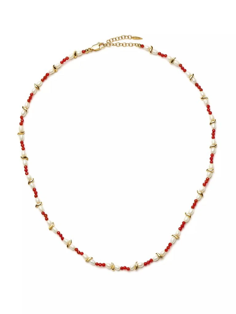 Missoma Savi 18K-Gold-Plated, Garnet & Freshwater Pearl Beaded Necklace 1