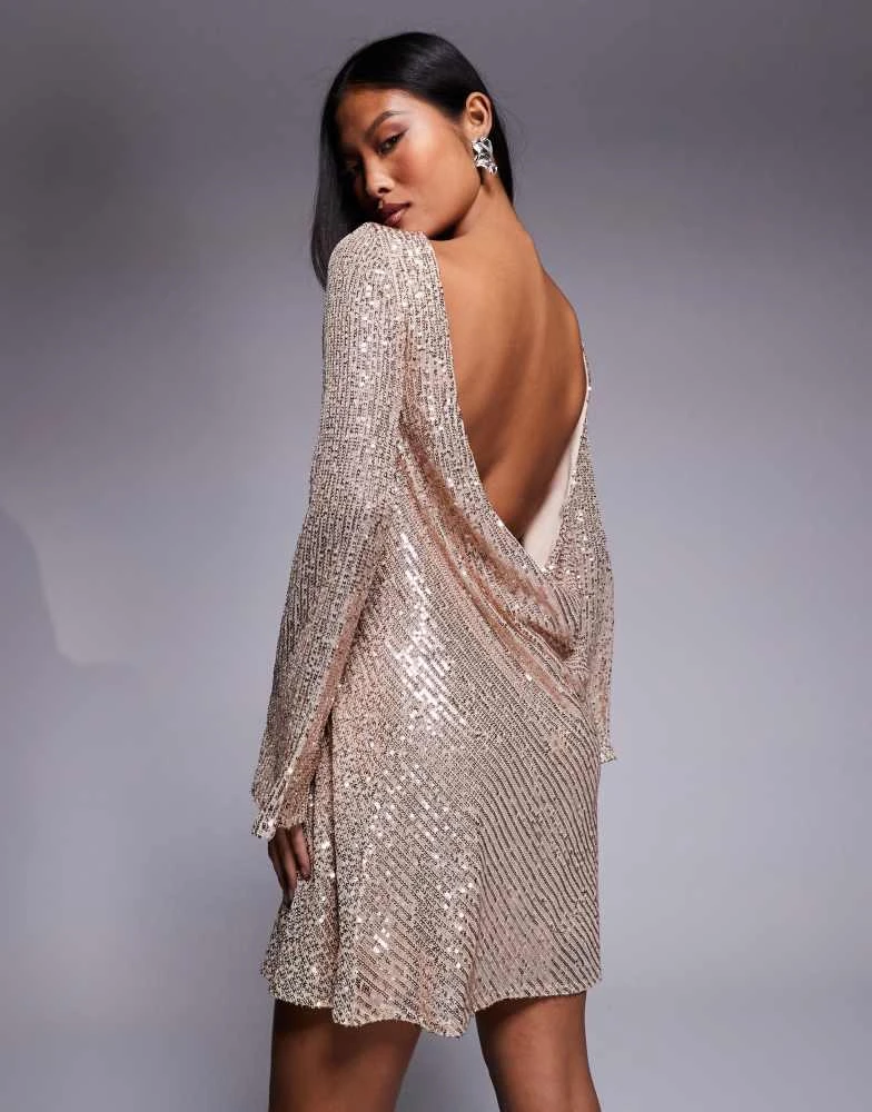 Jaded Rose Petite Jaded Rose Petite cowl back sequin mini dress in gold 1