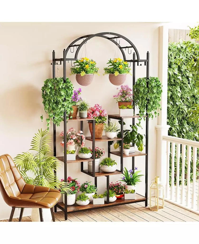 UNHO 5-Tier Tall Plant Stand  Arched Metal Flower Display Holder Hanging Hooks