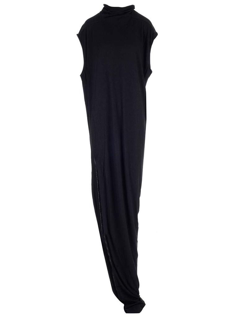 Rick Owens 'Athena' Long Black Ribbed One Shoulder Dress In