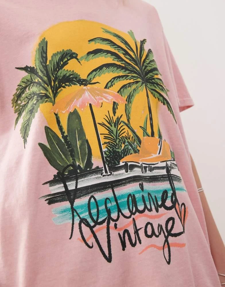 Reclaimed Vintage Reclaimed Vintage oversized t-shirt with palm tree holiday print in pink 3