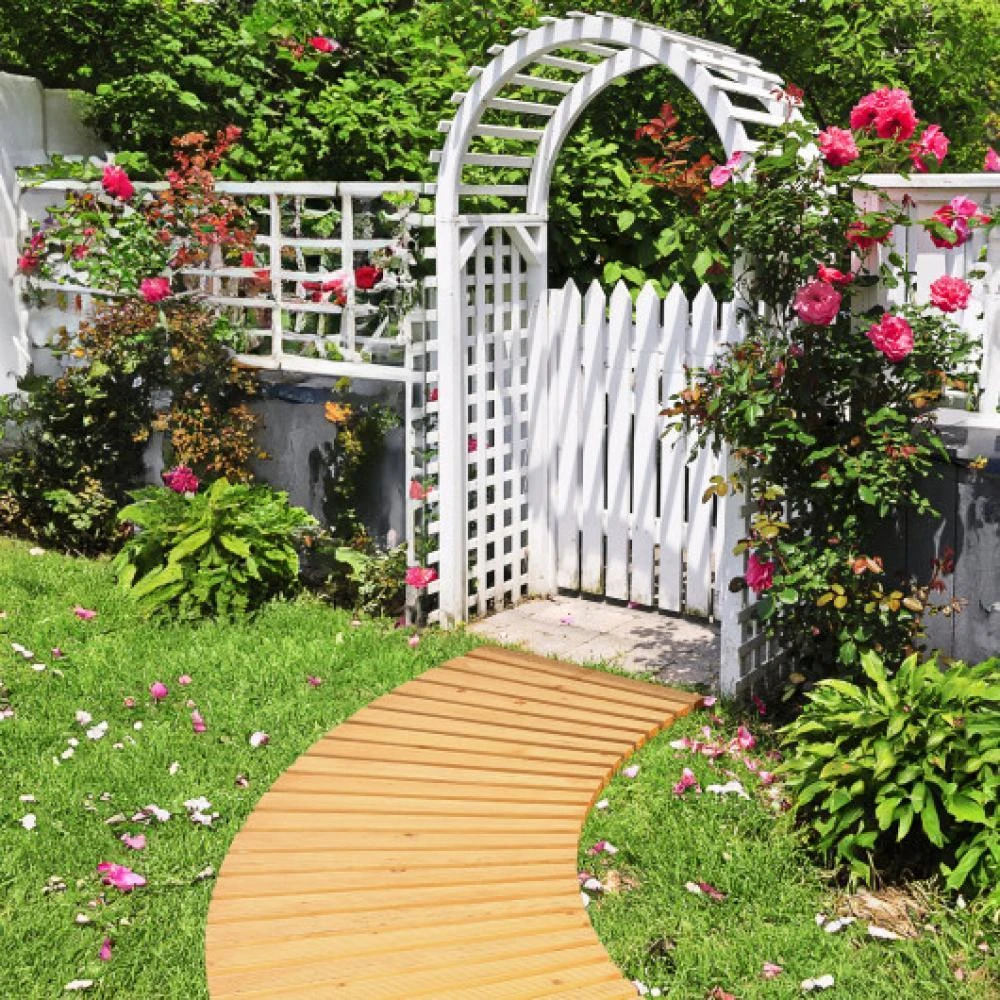 Hivvago 7 FT Wooden Garden Pathway Roll Out Curved Fir Wood Walkway with Anti-slip Surface-Natural 2