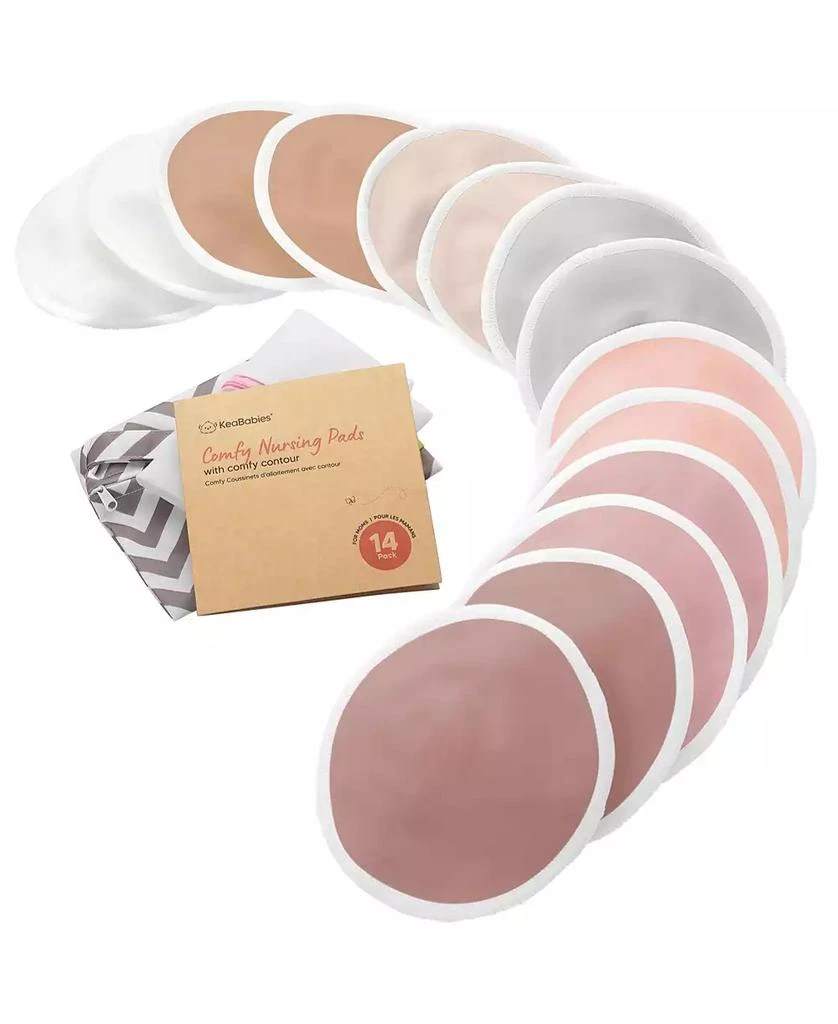 KeaBabies Maternity 14pk Organic Nursing Pads, Washable Breast Pads + Wash Bag, Reusable Nipple Pads