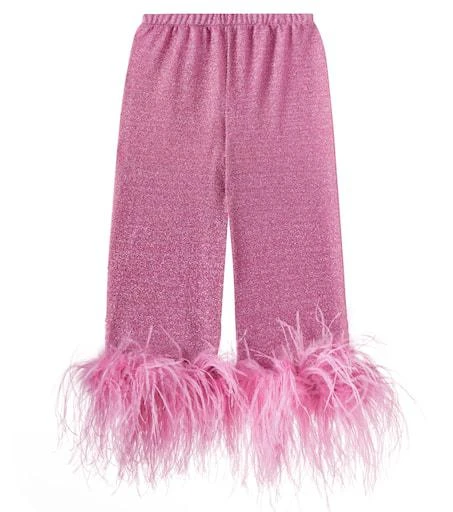 Oséree Kids Lumière Plumage feather-trimmed lamé pants 4