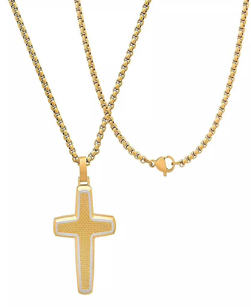 STEELTIME Men
s Stainless Steel and 18K Gold Plated Cross Pendant Necklace