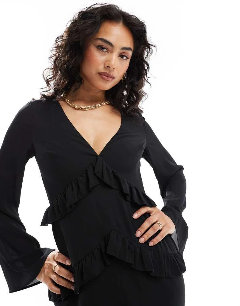 Pretty Lavish Pretty Lavish long sleeve ruffle maxi dress in black 2