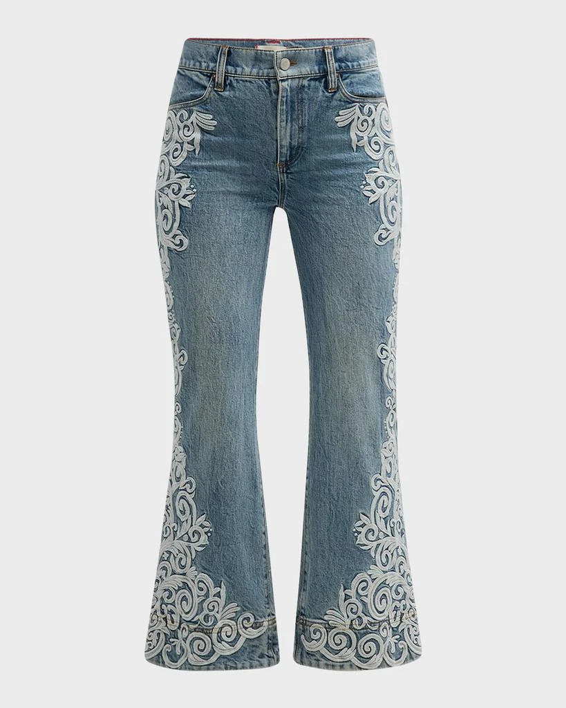 Alice + Olivia Beautiful Embroidered Cropped Bootcut Jeans 1