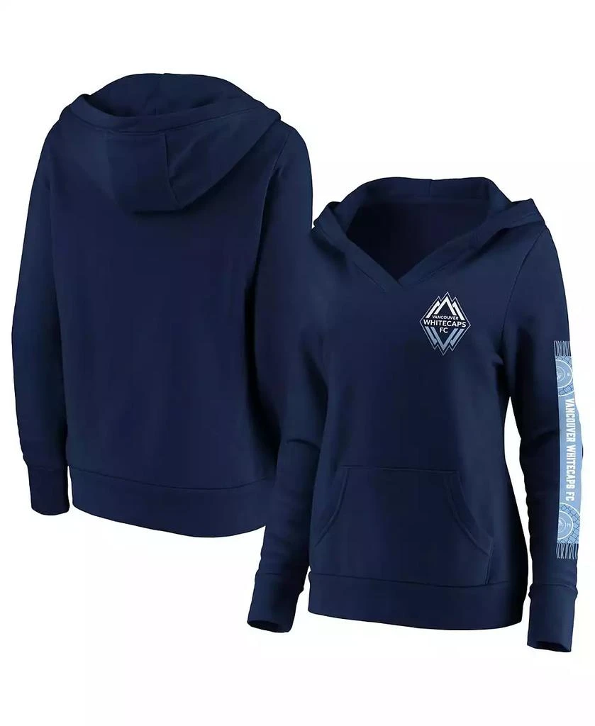 Fanatics Women's Navy Vancouver Whitecaps FC Fleece Scarf Sleeve V-Neck Pullover Hoodie 1