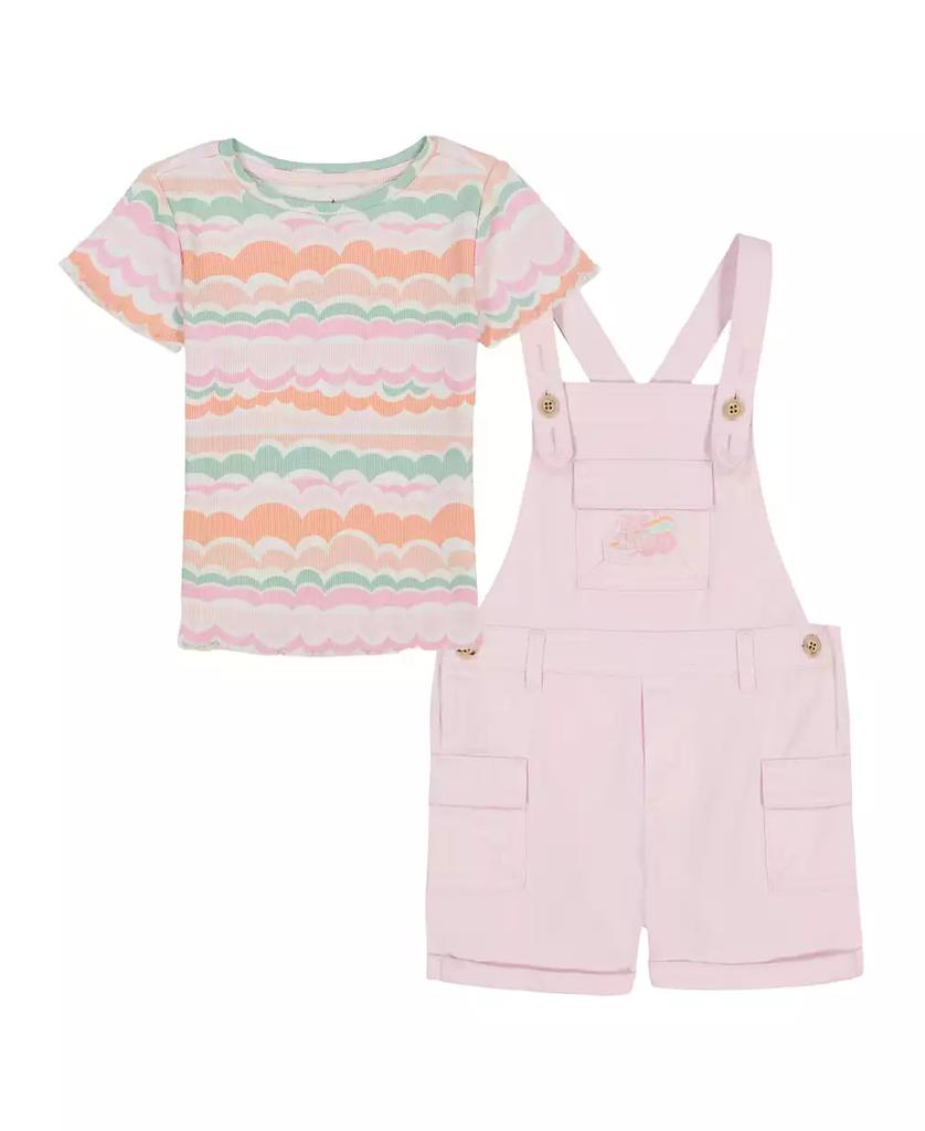 KIDS HEADQUARTERS Toddler and Little Girls 2-Piece Printed Rib T-Shirt and Twill Shortall Set