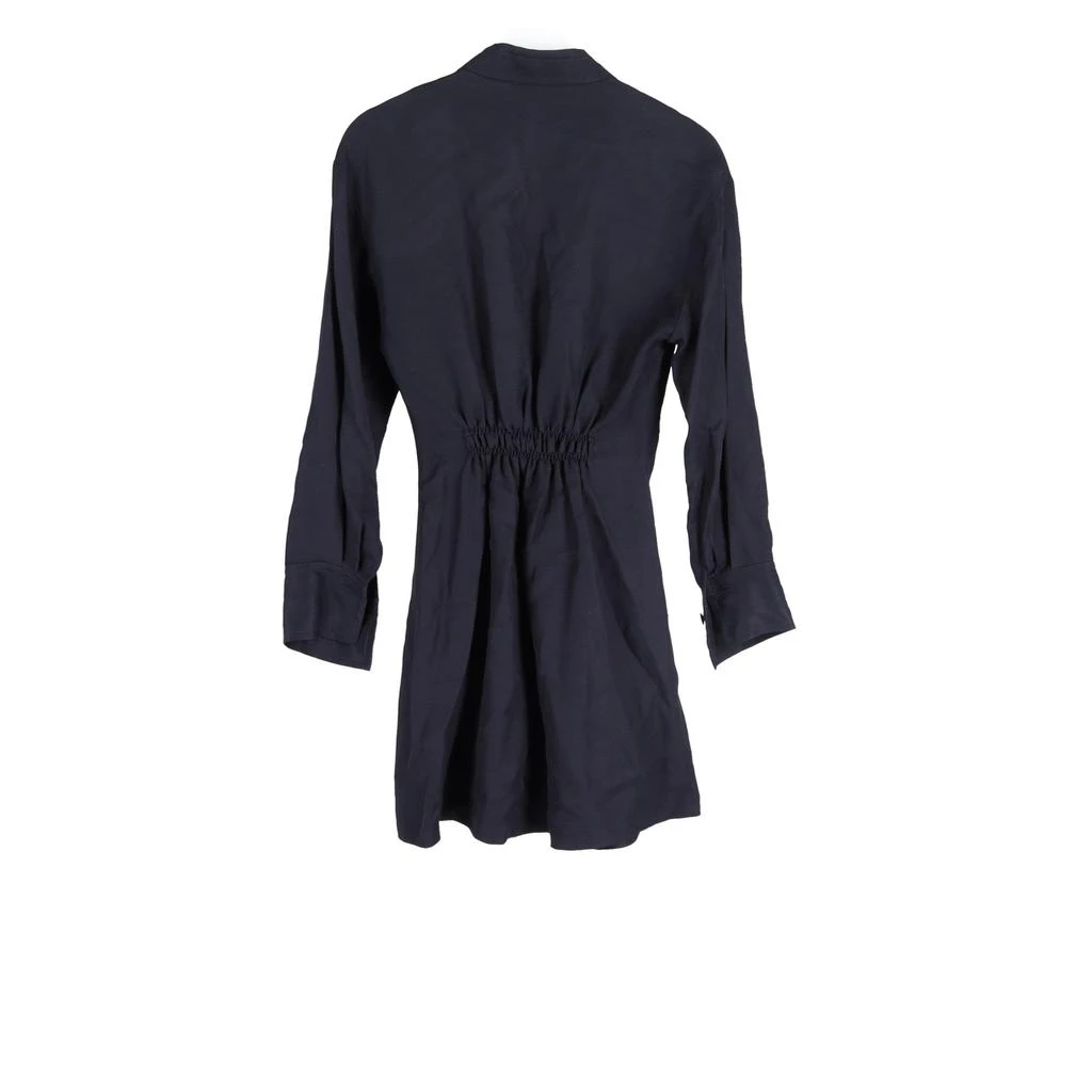 Sandro Paris Gathered Front Detail Mini Long Sleeve Dress in Navy Blue Viscose 5