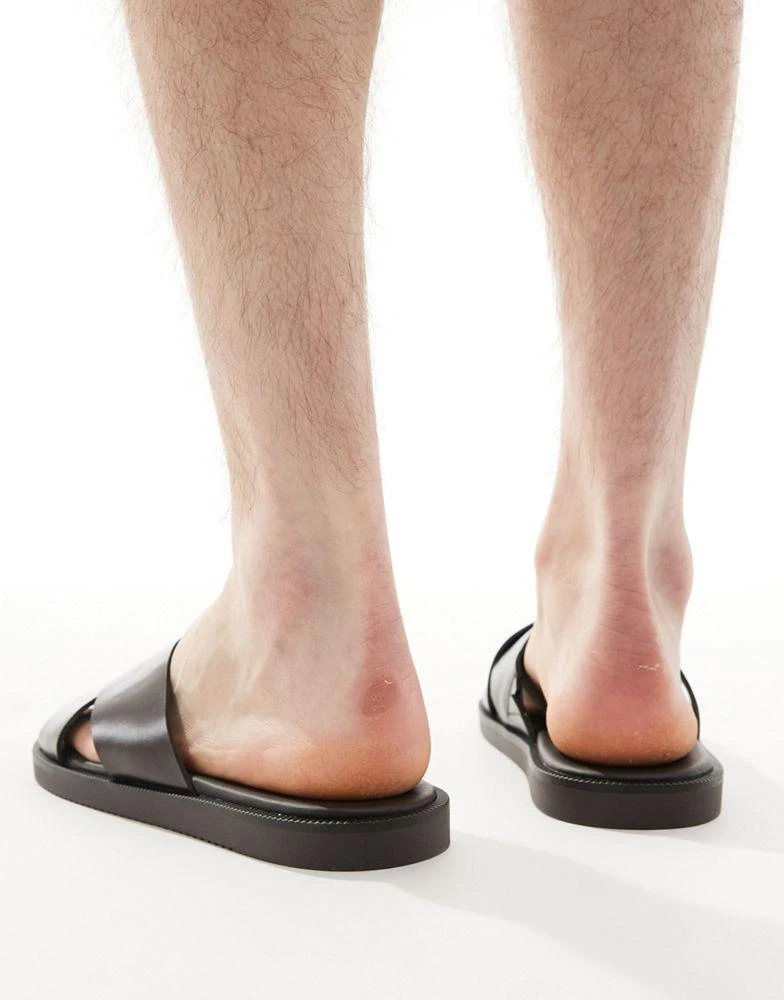 ASOS ASOS DESIGN cross strap sandals in brown faux leather 2