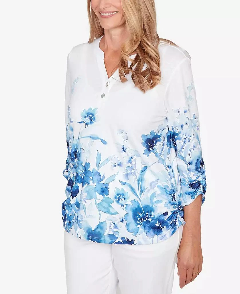 Alfred Dunner Women
s  Mykonos Watercolor Floral Border Henley Top 2