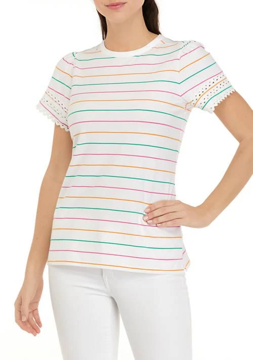 Crown & Ivy™ Ivy Womens Short Sleeve Ric Rac Trim Yarn Dyed T Shirt 1