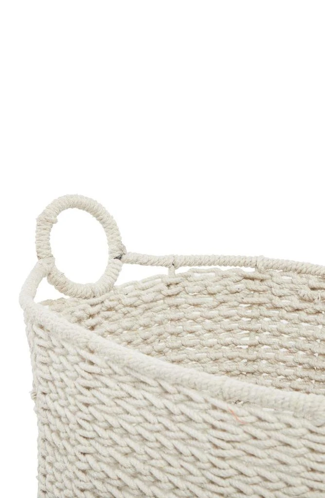 GINGER BIRCH STUDIO White Cotton Bohemian Storage Basket with Handles 5