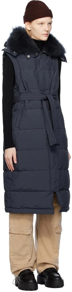 Yves Salomon Navy Belted Down Coat 4