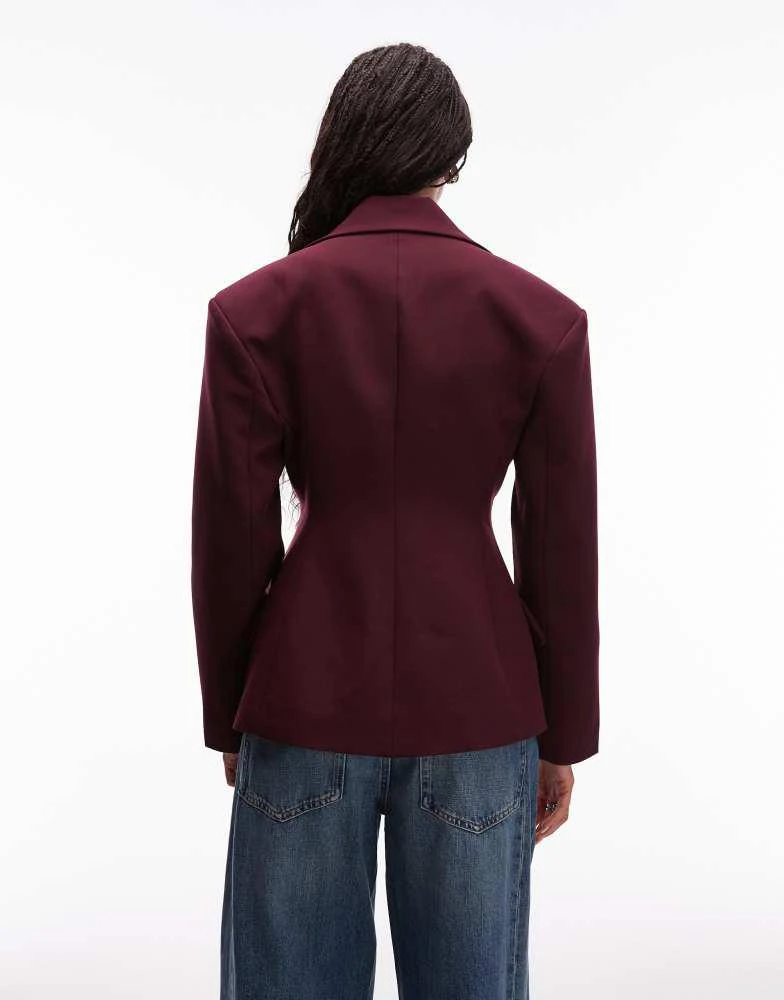 ASOS ASOS DESIGN sculpted cinch waist blazer in plum 4