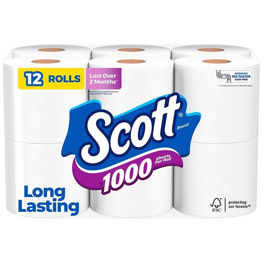 Scott 1000 Toilet Paper Rolls 1 Ply Toilet Tissue Unscented 1