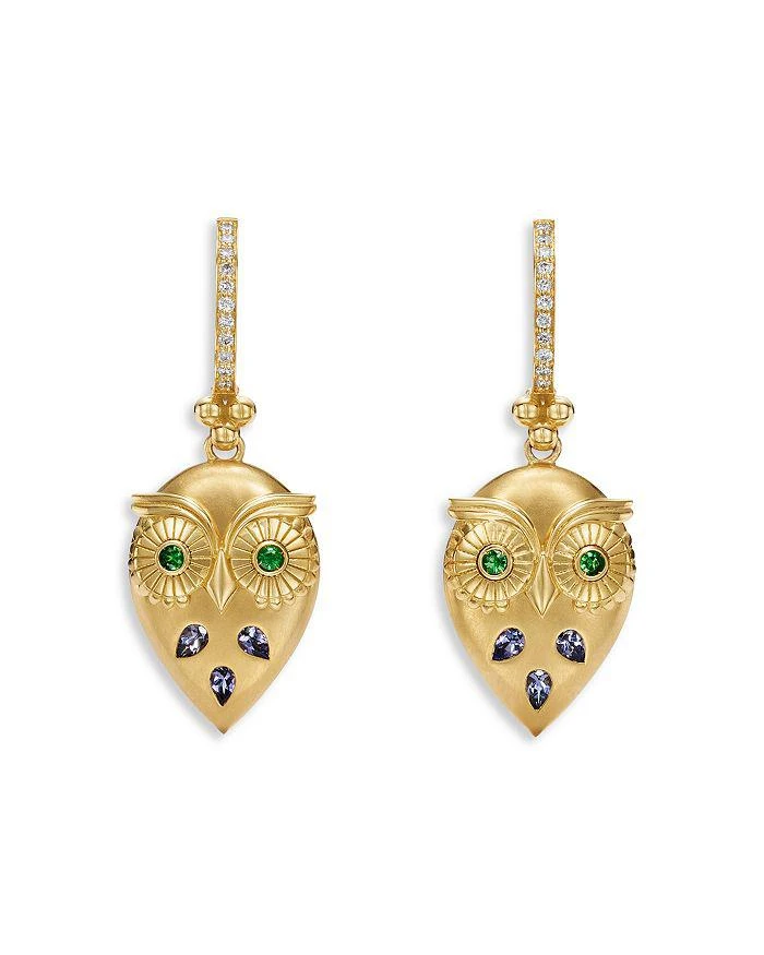 Temple St. Clair FJ Tanzanite 
Tsavorite Night Owl Drop Earrings in 18K Yellow Gold