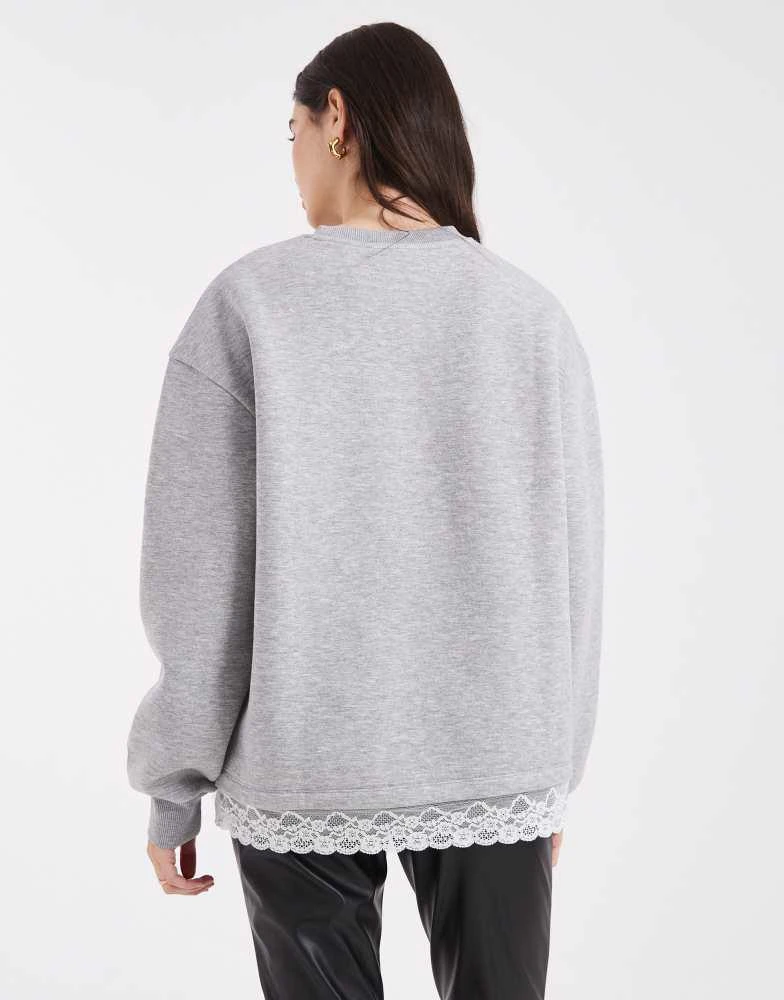 ASOS ASOS DESIGN oversized sweatshirt with lace hem detail in grey marl 3