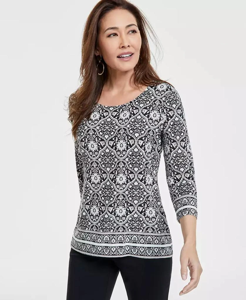 JM Collection Women's Printed Jacquard 3/4-Sleeve Top, Exclusively at Macy's 1