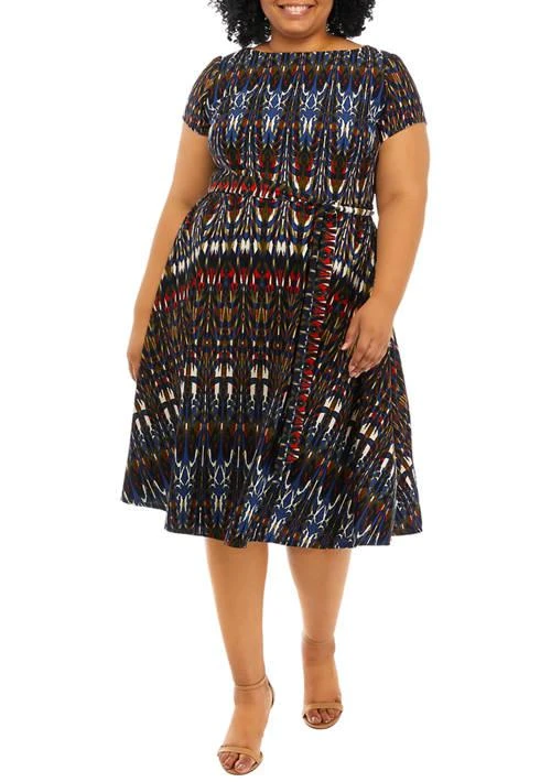 Julian Taylor Taylor Plus Size Tie Waist Abstract Print Fit And Flare Dress 1
