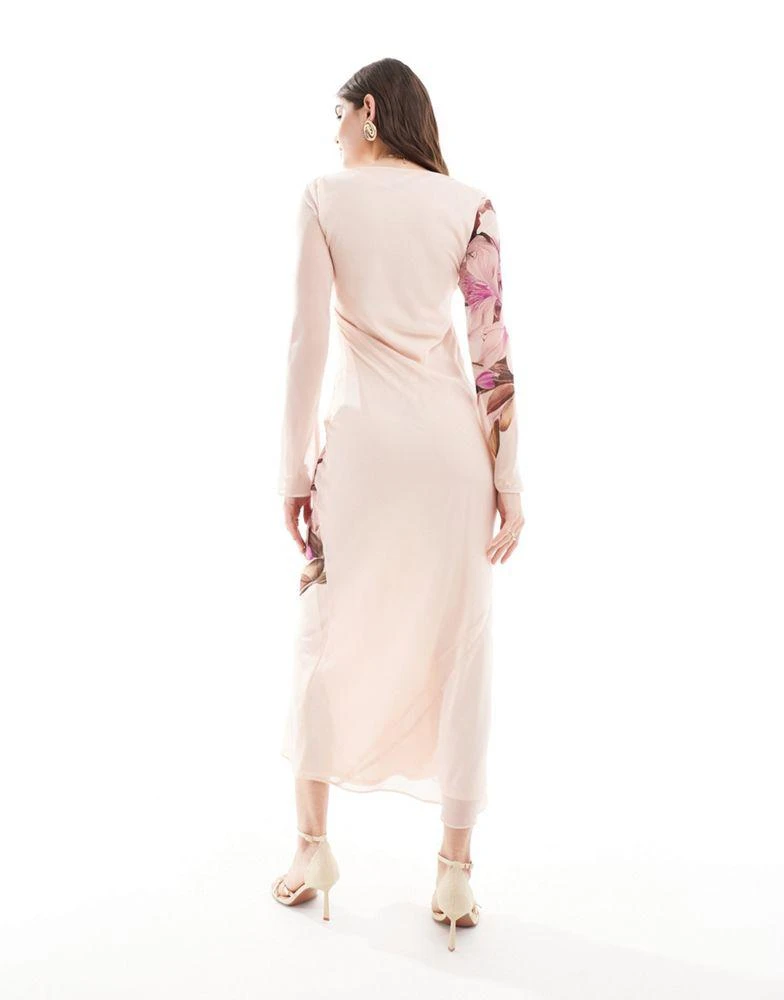 ASOS ASOS DESIGN long sleeve cream maxi dress with pink floral print 2