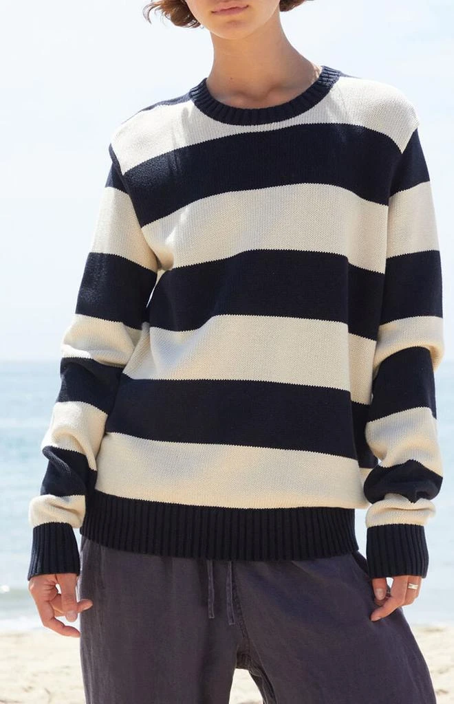 Shop Navy White Striped Thick Knit Sweater on Sale at