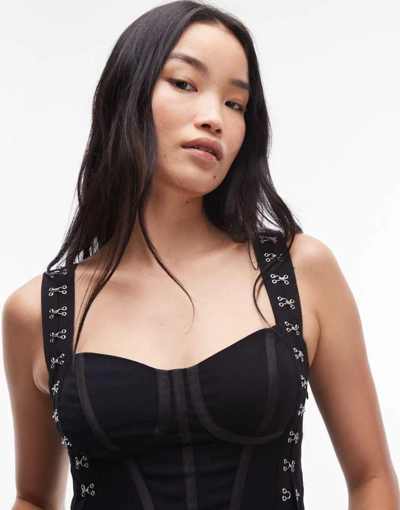 ALL SAINTS AllSaints Luna corset mesh midi dress in black 4