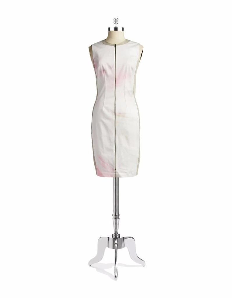 Tahari T TAHARI Women's Avani White Printed Sleeveless Front Zip Stretch Dress Sheath 2