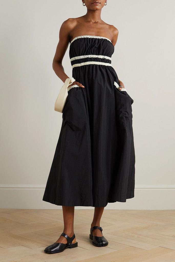 Molly Goddard Amber strapless grosgrain-trimmed shirred taffeta midi dress