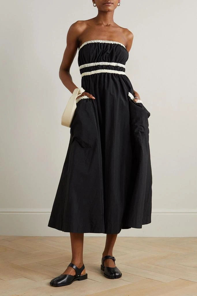 Molly Goddard Amber strapless grosgrain-trimmed shirred taffeta midi dress 2