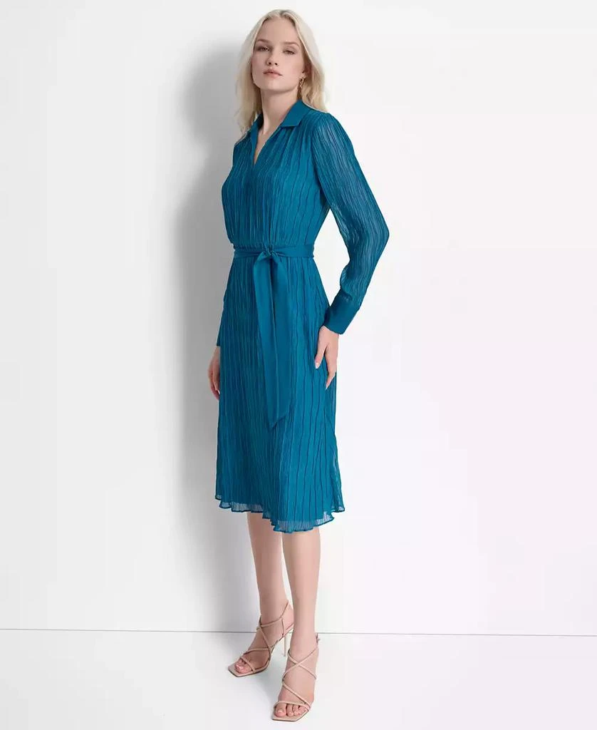 DKNY Women's Crinkle Polo-Collar Tie-Waist Dress 3