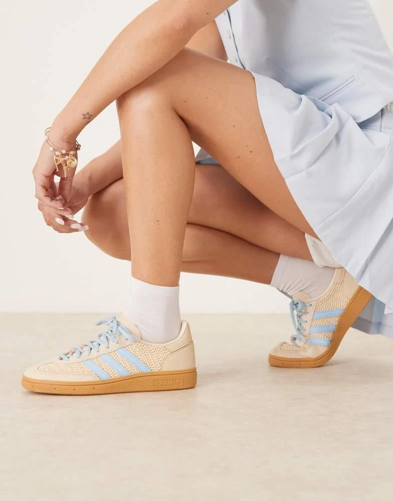 Shop adidas Originals Handball Spezial crochet trainers in cream and light  blue with gum sole on Sale at BeyondStyle  Get 26% Off adidas Originals  Handball Spezial crochet trainers in cream and