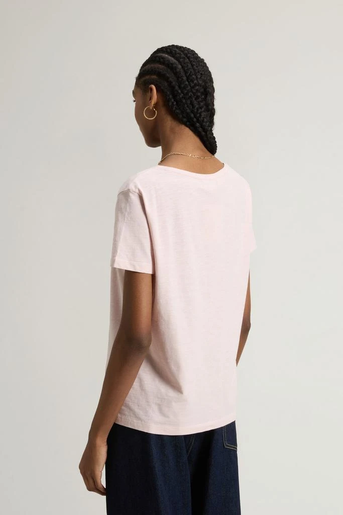 Woolrich Pure Cotton Slub T-Shirt with V-Neck - Women - Pink 3