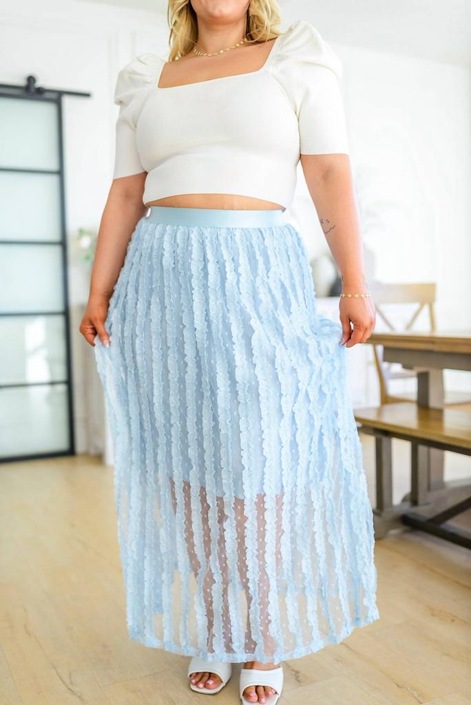 143 STORY Cascading Ruffles A-Line Skirt In Sky Blue
