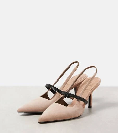 Brunello Cucinelli Monili suede slingback pumps 4