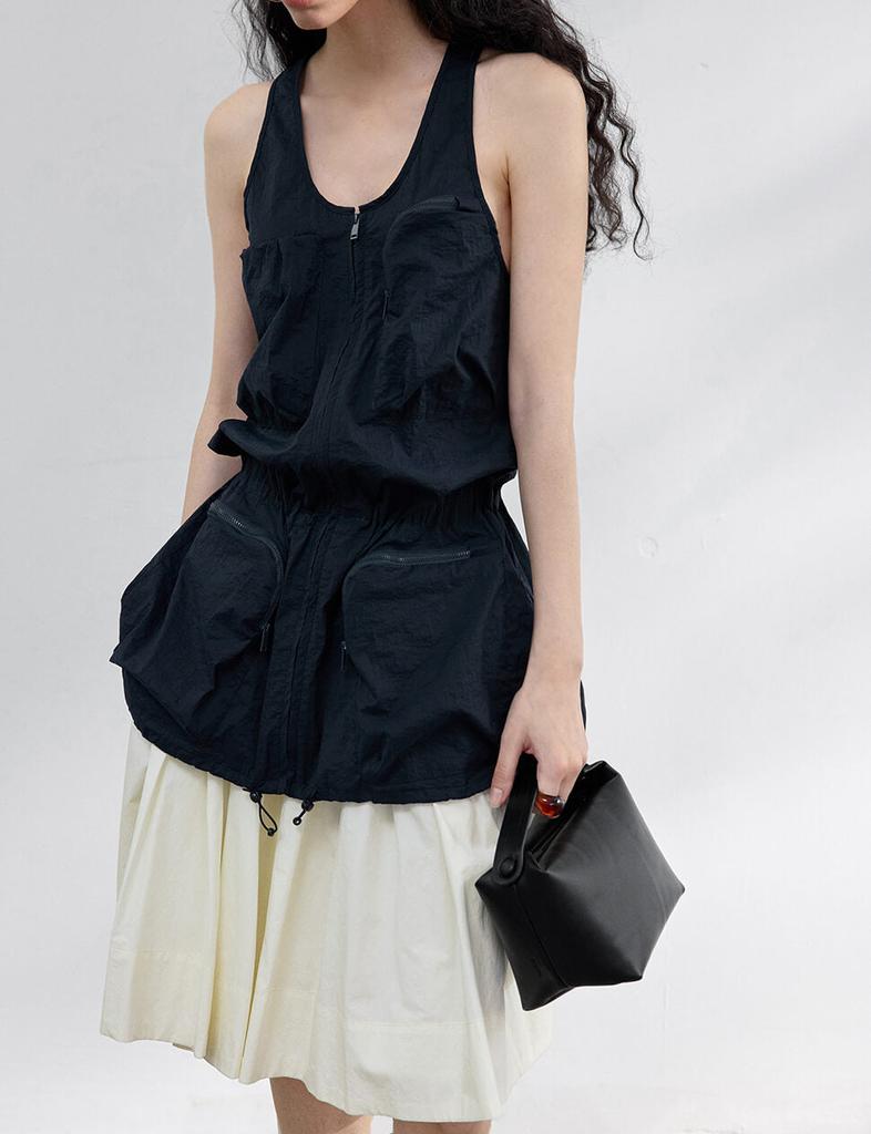 Pixie Market Black Parachute Pocket Tank-PREORDER