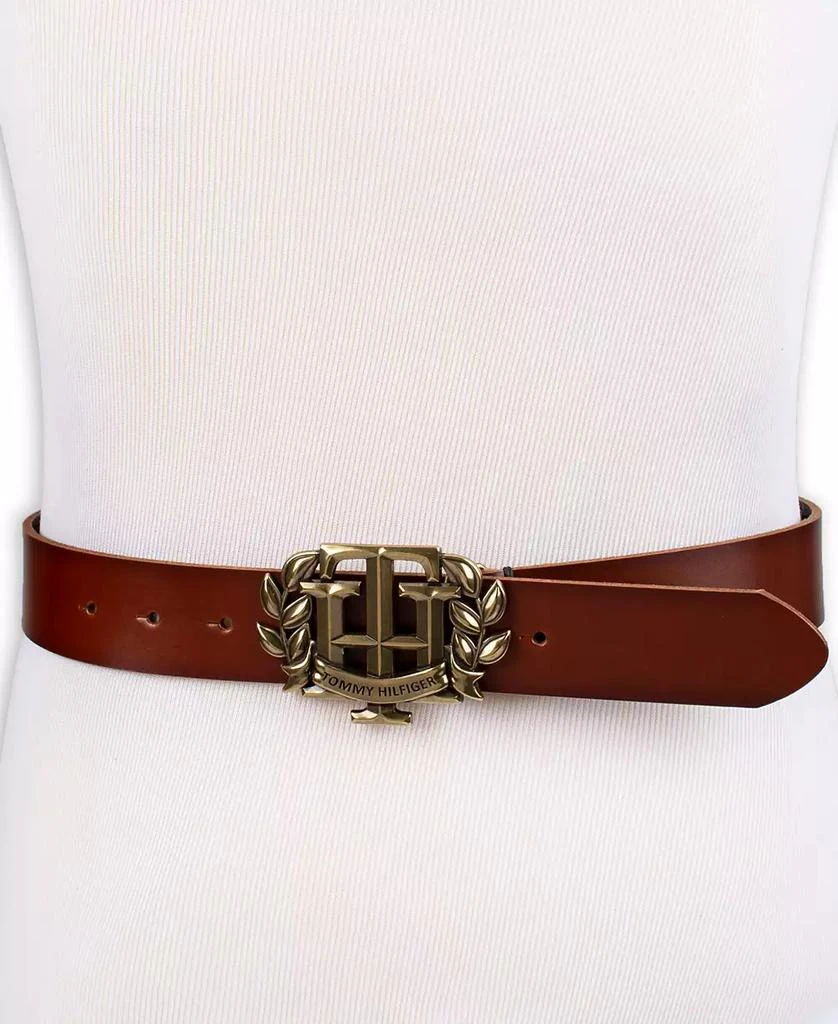 Tommy Hilfiger Men's Iconic Monogram Crest Plaque Buckle Leather Belt 5