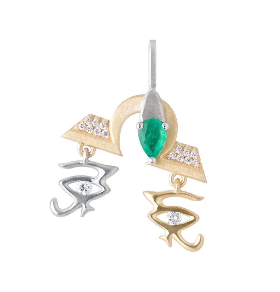 Mozafarian Diamond and emerald libra pendant
