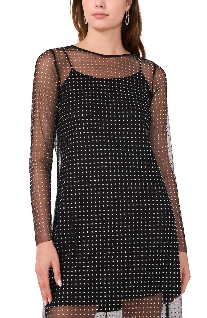Halogen Crystal Detail Long Sleeve Mesh Overlay Midi Dress 7