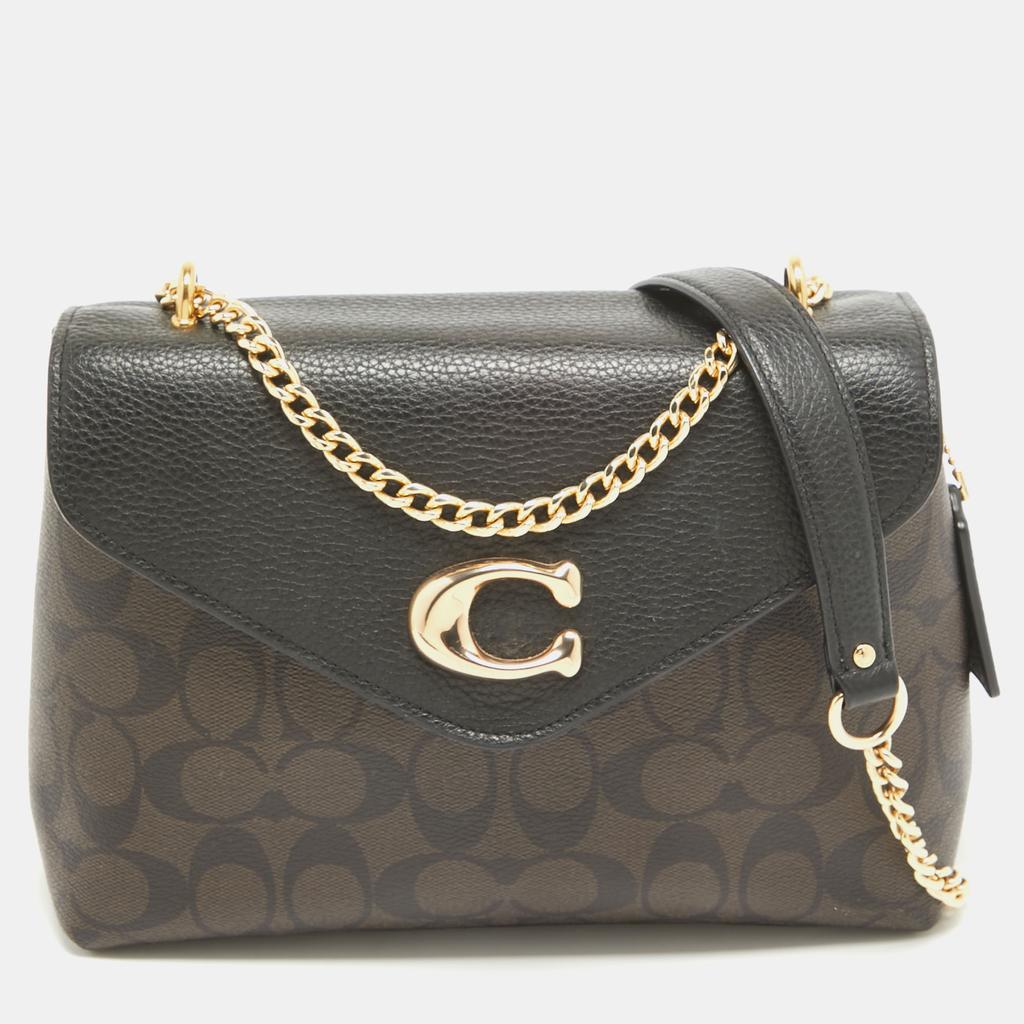 Coach Coach Black/Brown Signature Coated Canvas and Leather Tammie Shoulder Bag