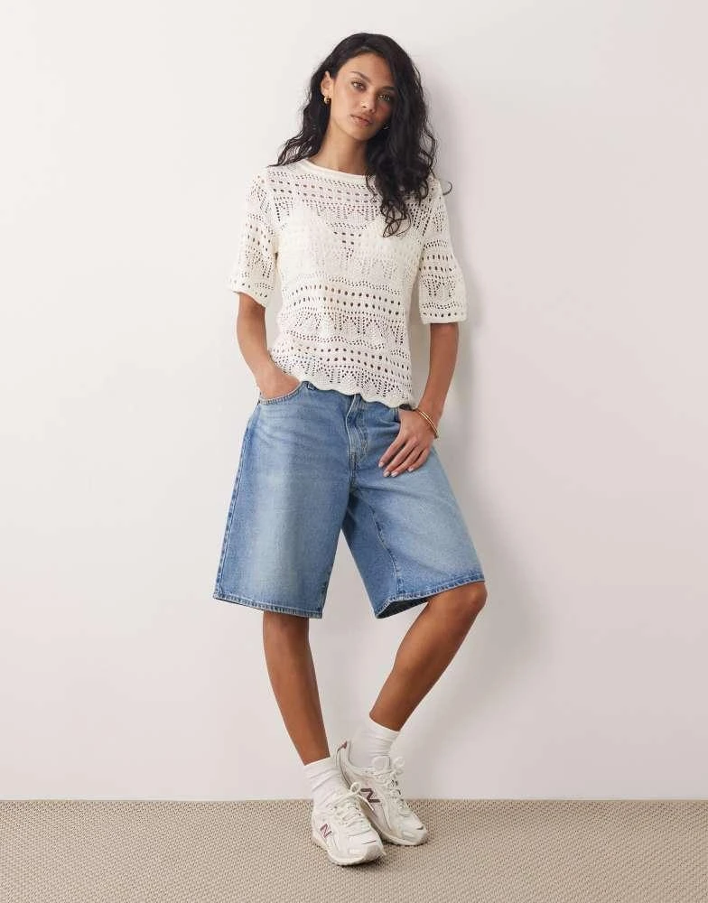 JDY JDY open knit boxy half sleeve top in cream 3