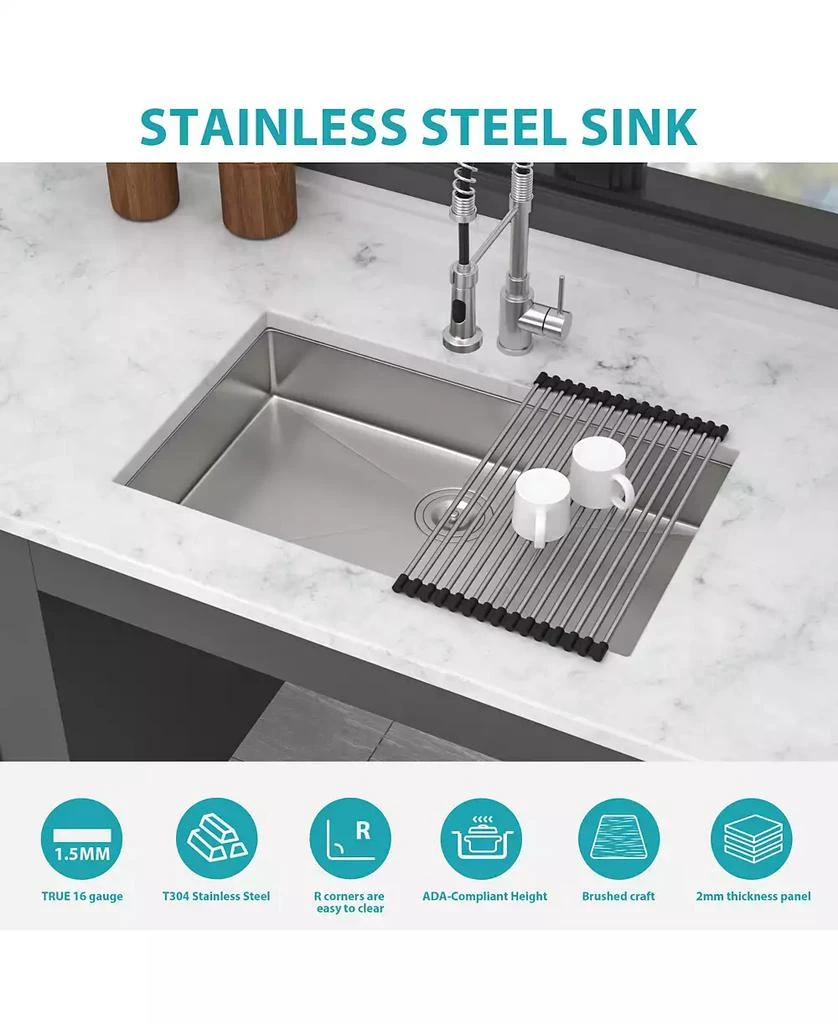 Flynama 30x18x5.5inch ADA Compliant Kitchen Sink Undermount Stainless Steel Single Bowl 16 Gauge 6